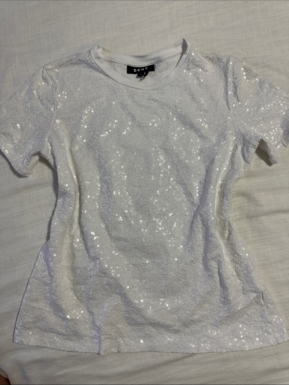 DKNY White Sequin Short Sleeve Tee